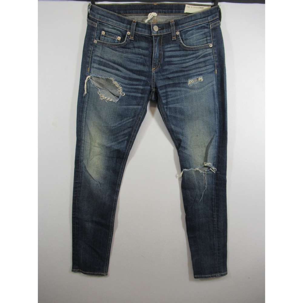 rag & bone Jeans Women Size 26 Blue Phoenix The Dre Slim Boyfriend Distressed